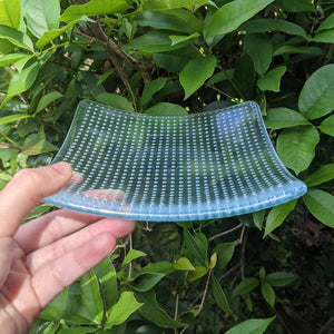 Small Fused Glass Square Plate - Clear Bubble Grid