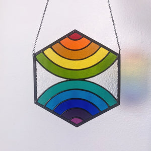 Converging Rainbows Hexagon Suncatcher