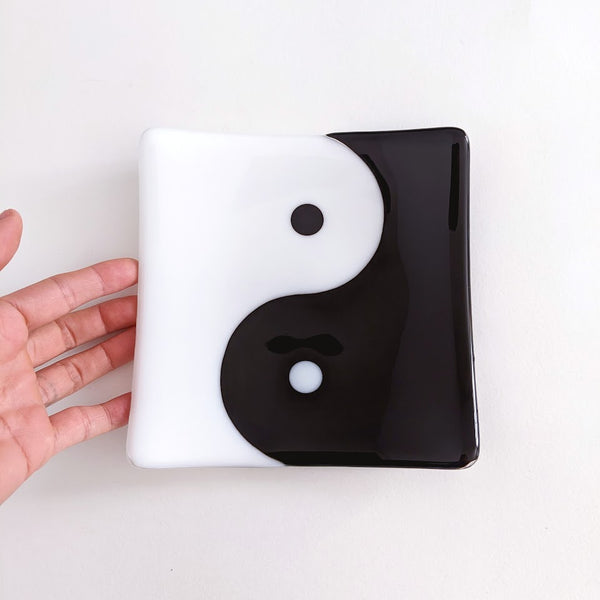 Small Fused Glass Square Plate - Yin Yang