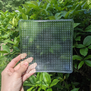 Small Fused Glass Square Plate - Clear Bubble Grid