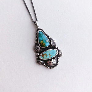 Stamped Double Turquoise Pendant Necklace