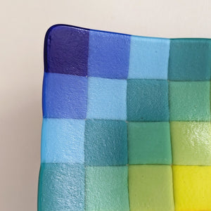 Small Fused Glass Square Plate - Rainbow Grid