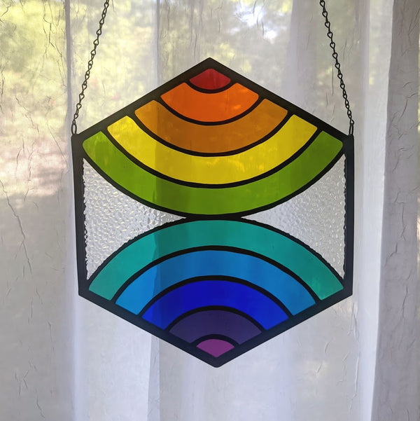 Converging Rainbows Hexagon Suncatcher